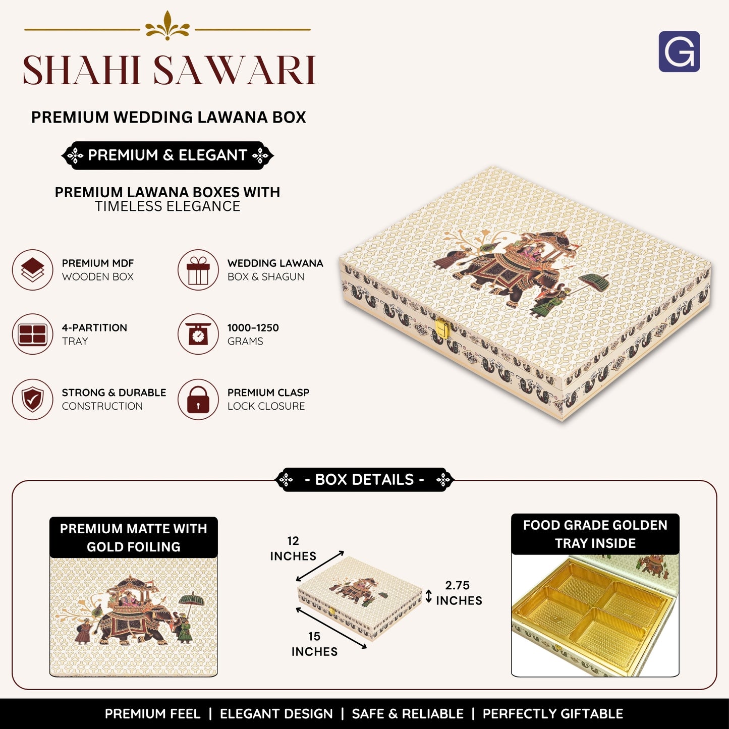 Shahi Sawari Theme Wooden Bhaji Box  | Premium Shagun & Wedding Gift Box