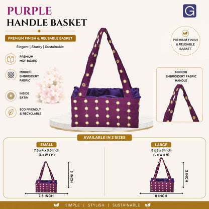 Purple  Handmade Handle Basket with Mirror Work | Festive Gift Basket