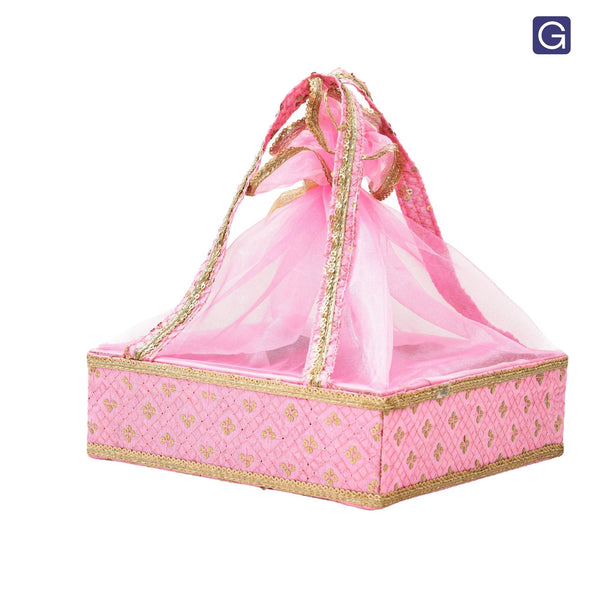 Pink & Gold Net Gift Basket - Front View | Grownex Packaging