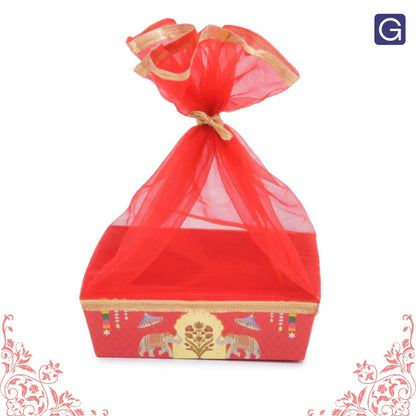 Red Elephant Print Gift Hamper Basket | Wedding & Return Gift Basket