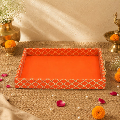 Traditional Orange Square Lace Hamper Tray