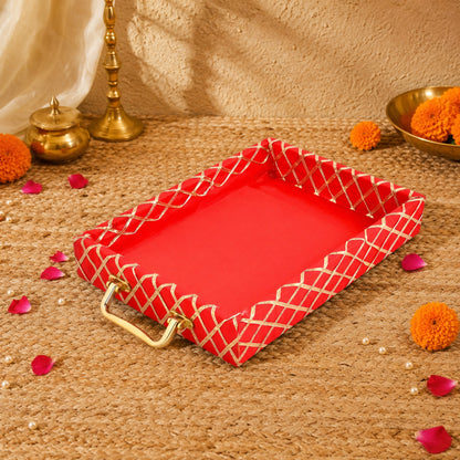 Traditional Red Wooden Square Lace Hamper Tray