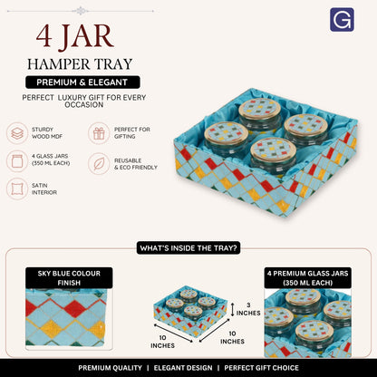 Sky Blue 4 Jar Open Basket Tray ( 10x10x3 inches)