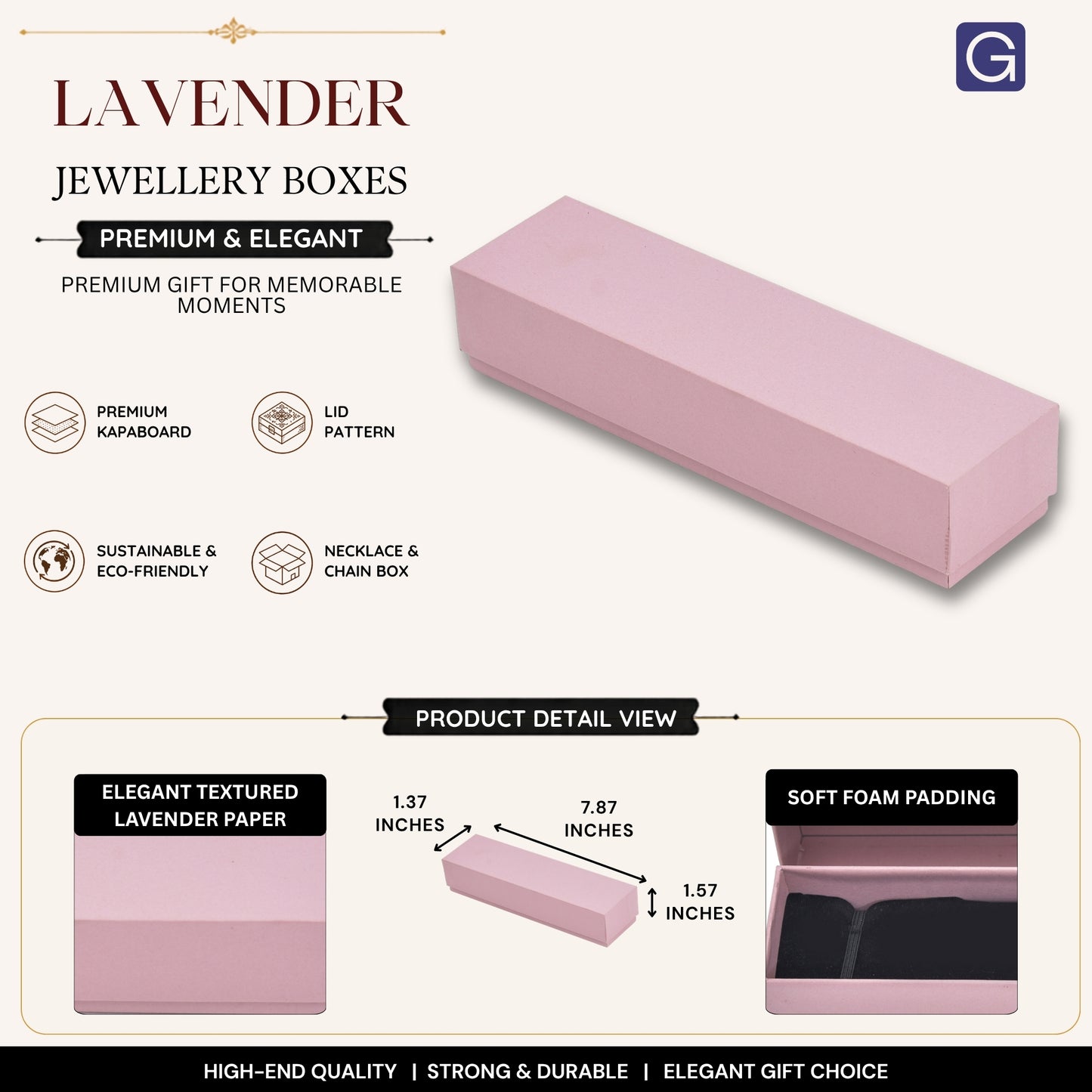 Lavender Jewellery Gift Box for Chains | 20 x 3.5 x 4 cm