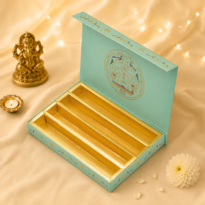 Luxury Ganesh Sea Green Foil Magnetic File Box | Premium Sweet Gift Box