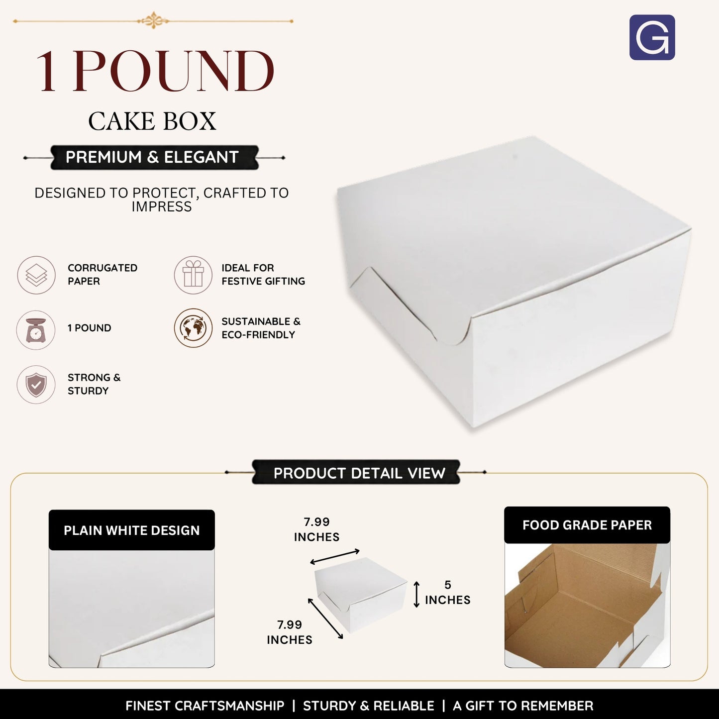 White 1 Pound Cake Box | Corrugated Bakery Packaging