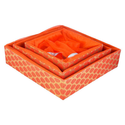 Set of 3 Floral Orange Wooden Gift Basket | Grownex Packaging | Basket & Tray