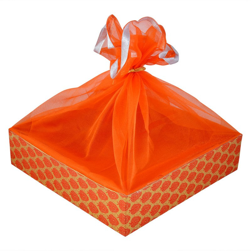 Floral Orange Wooden Basket For Festive Gifting | Grownex Packaging | Basket & Tray