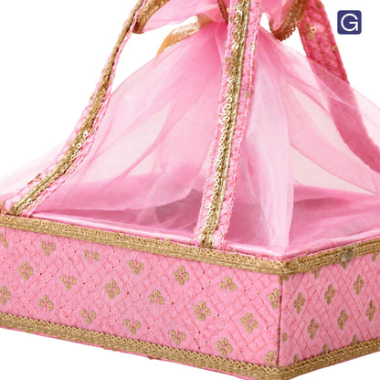 Pink & Gold Net Gift Basket | Festive Shagun & Hamper Packaging