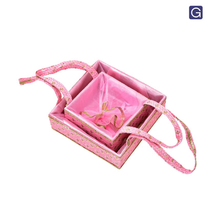 Pink & Gold Net Gift Basket | Festive Shagun & Hamper Packaging