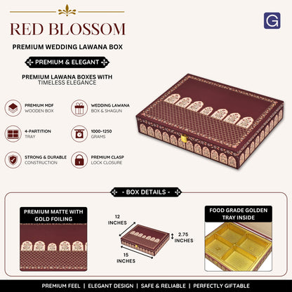 Red Blossom Theme Wooden Bhaji Box | Premium Shagun & Wedding Gift Box
