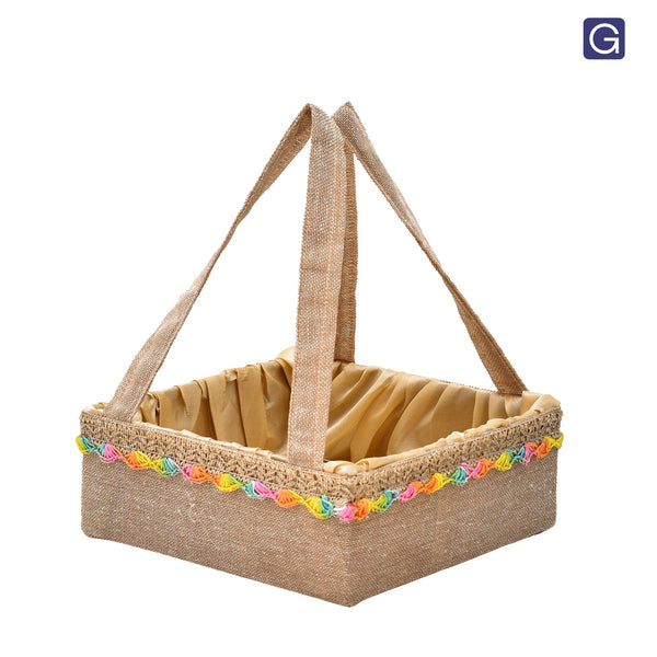 Jute Handle Decorative Basket - Front View | Grownex Packaging