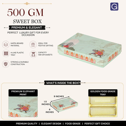 Green Elephant 4 Line Sweet Box | 500gm Premium Mithai Festival Gift Packaging