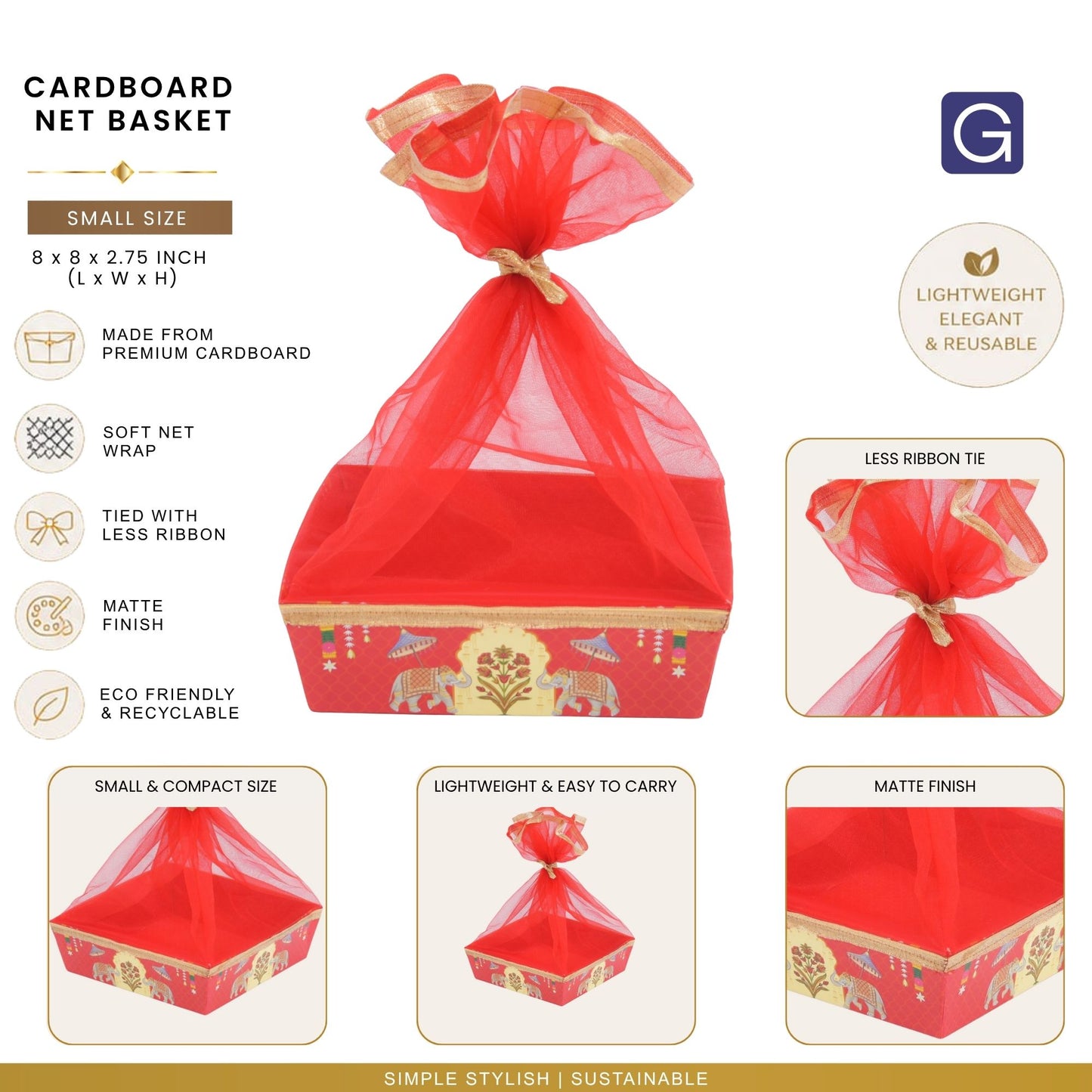 Red Elephant Print Gift Hamper Basket | Wedding & Return Gift Basket