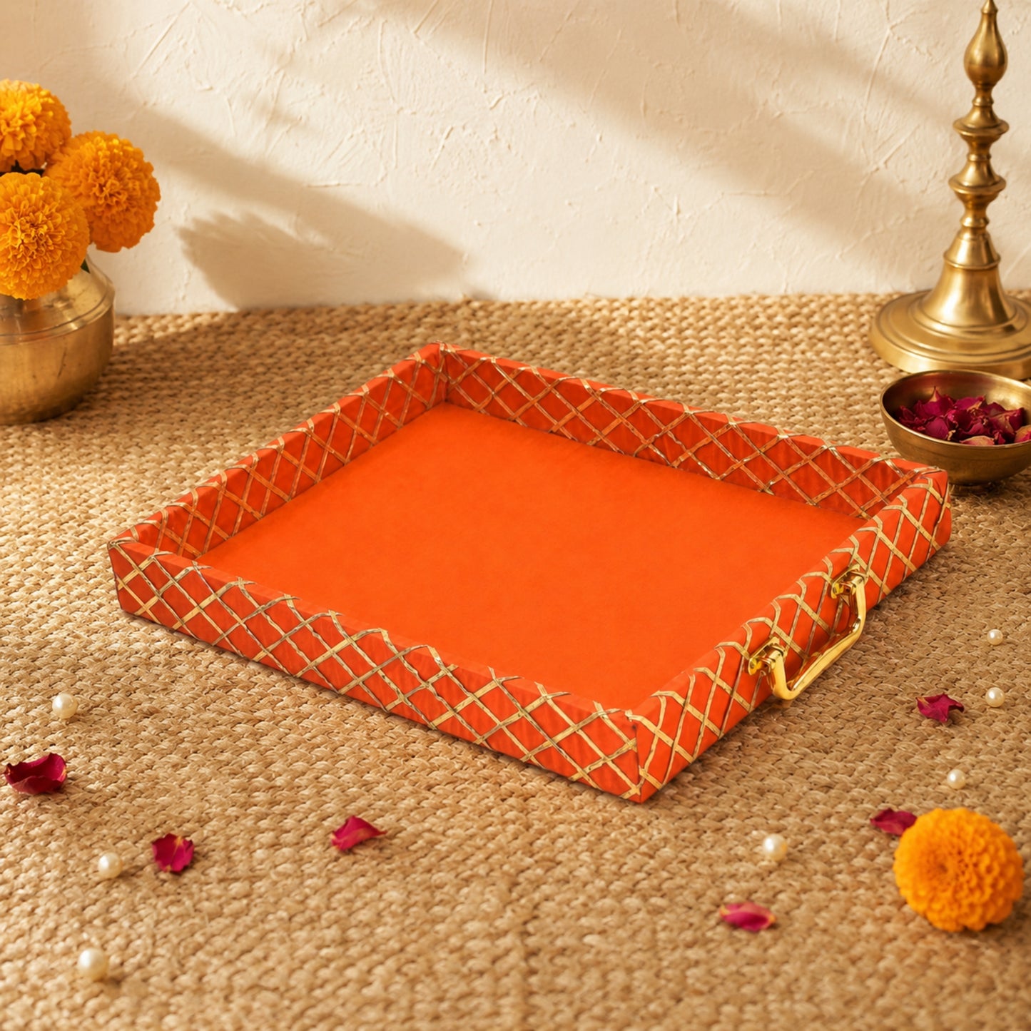 Traditional Orange Square Lace Hamper Tray
