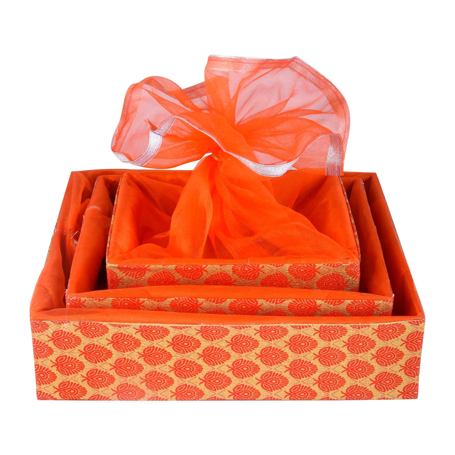 Set of 3 Floral Orange Wooden Gift Basket | Grownex Packaging | Basket & Tray