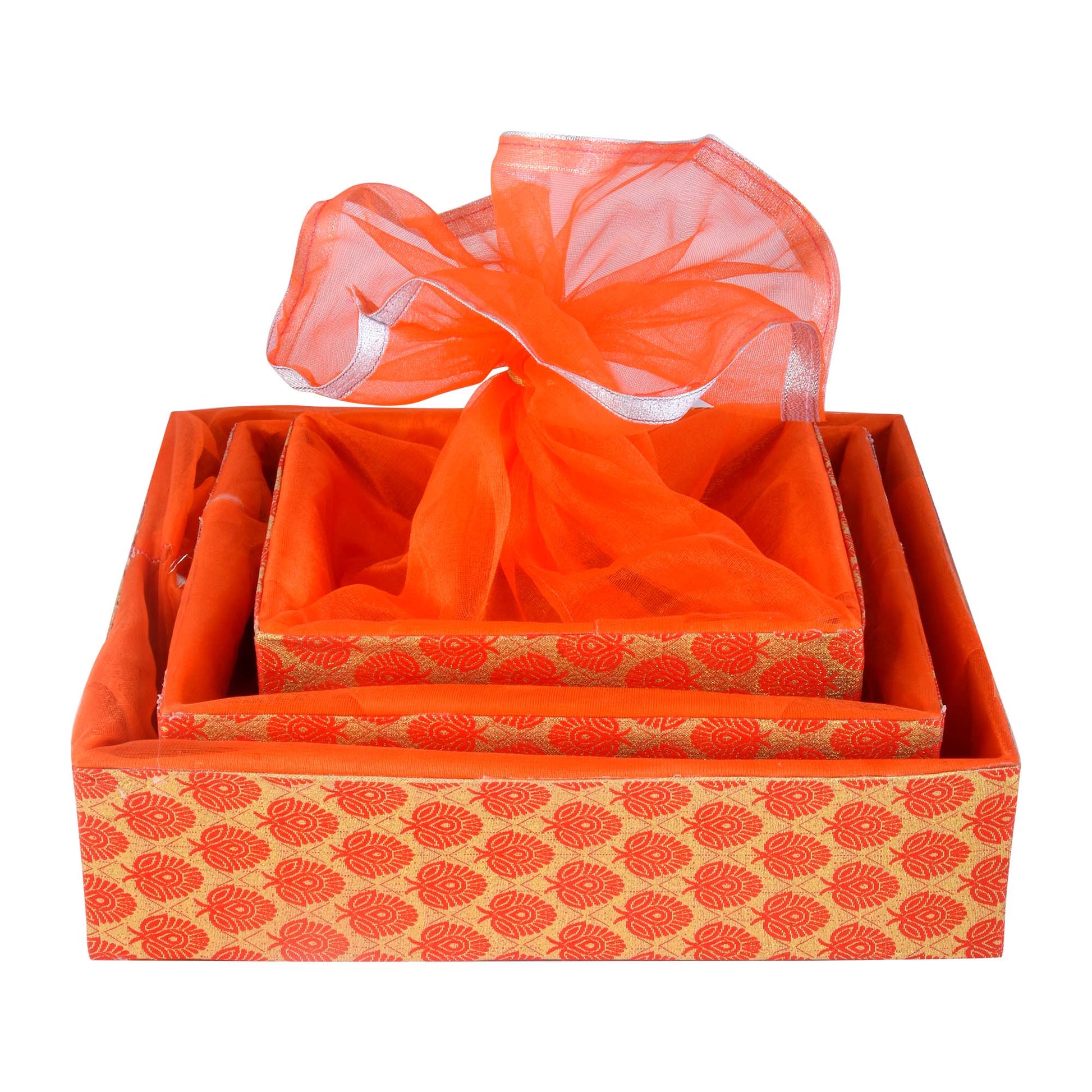 Set of 3 Floral Orange Wooden Gift Basket | Grownex Packaging | Basket & Tray