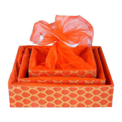 Set of 3 Floral Orange Wooden Gift Basket | Grownex Packaging | Basket & Tray