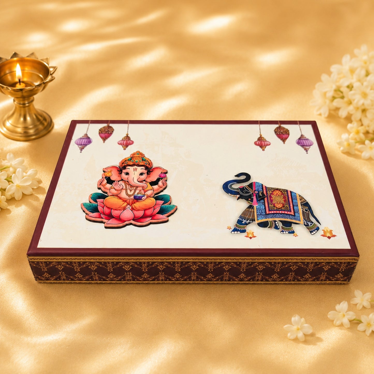 Designer Ganesha Sweet Box with Elephant Print – Festive Gift Packaging