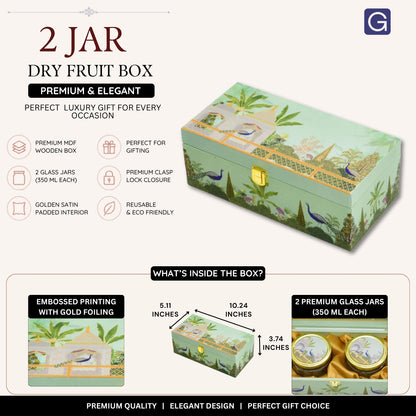 Green Garden Theme Wooden Gift Box with 2 Jars | Premium Dry Fruit Box