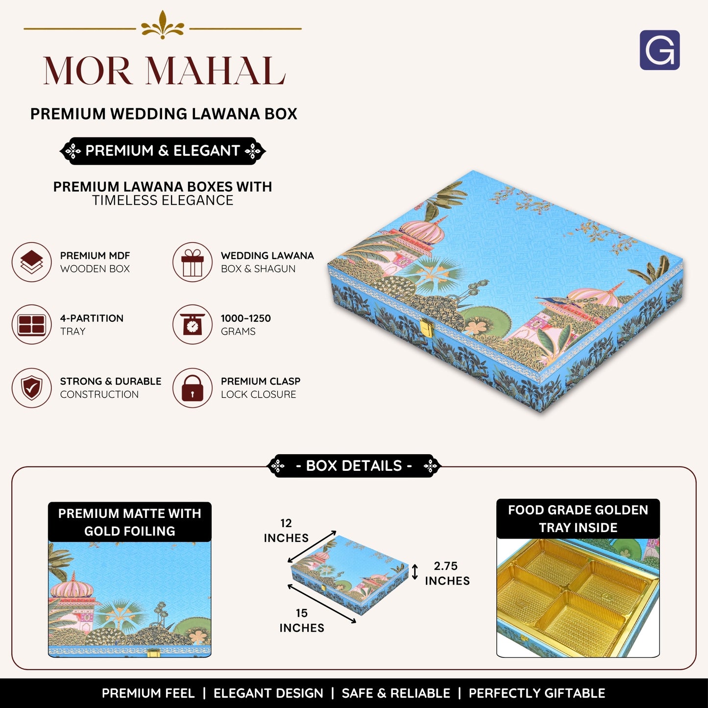 Mor Mahal Theme Wooden Bhaji Box  | Premium Shagun & Wedding Gift Box