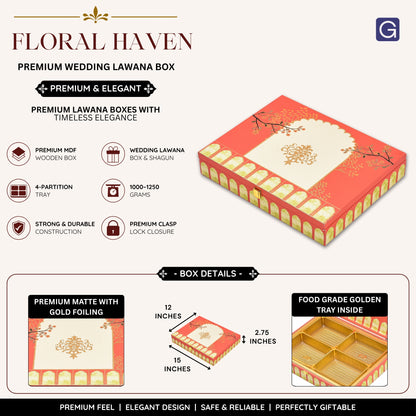 Floral Haven Theme Wooden Bhaji Box  | Premium Shagun & Wedding Gift Box