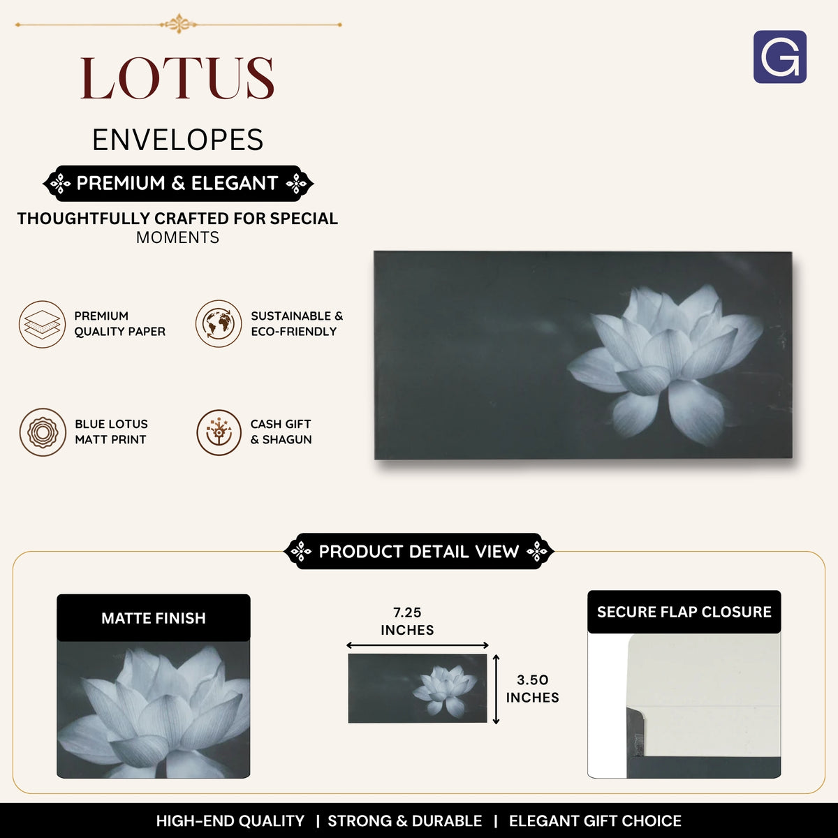 Blue Lotus Matte Envelope