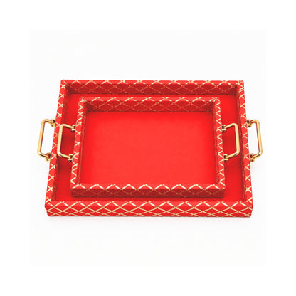 Traditional Red Wooden Square Lace Hamper Tray