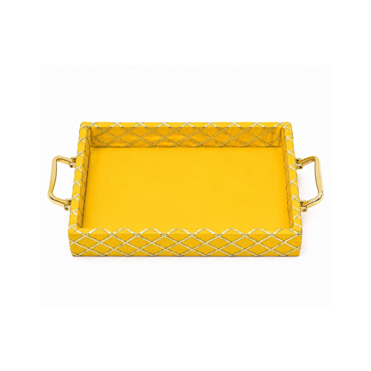 Traditional Yellow Wooden Square Lace Hamper Tray