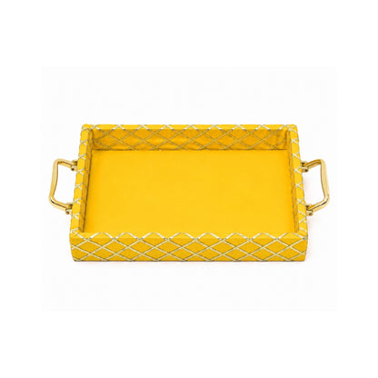 Traditional Yellow Wooden Square Lace Hamper Tray