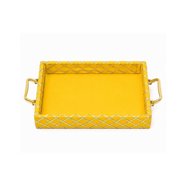 Traditional Yellow Wooden Square Lace Hamper Tray