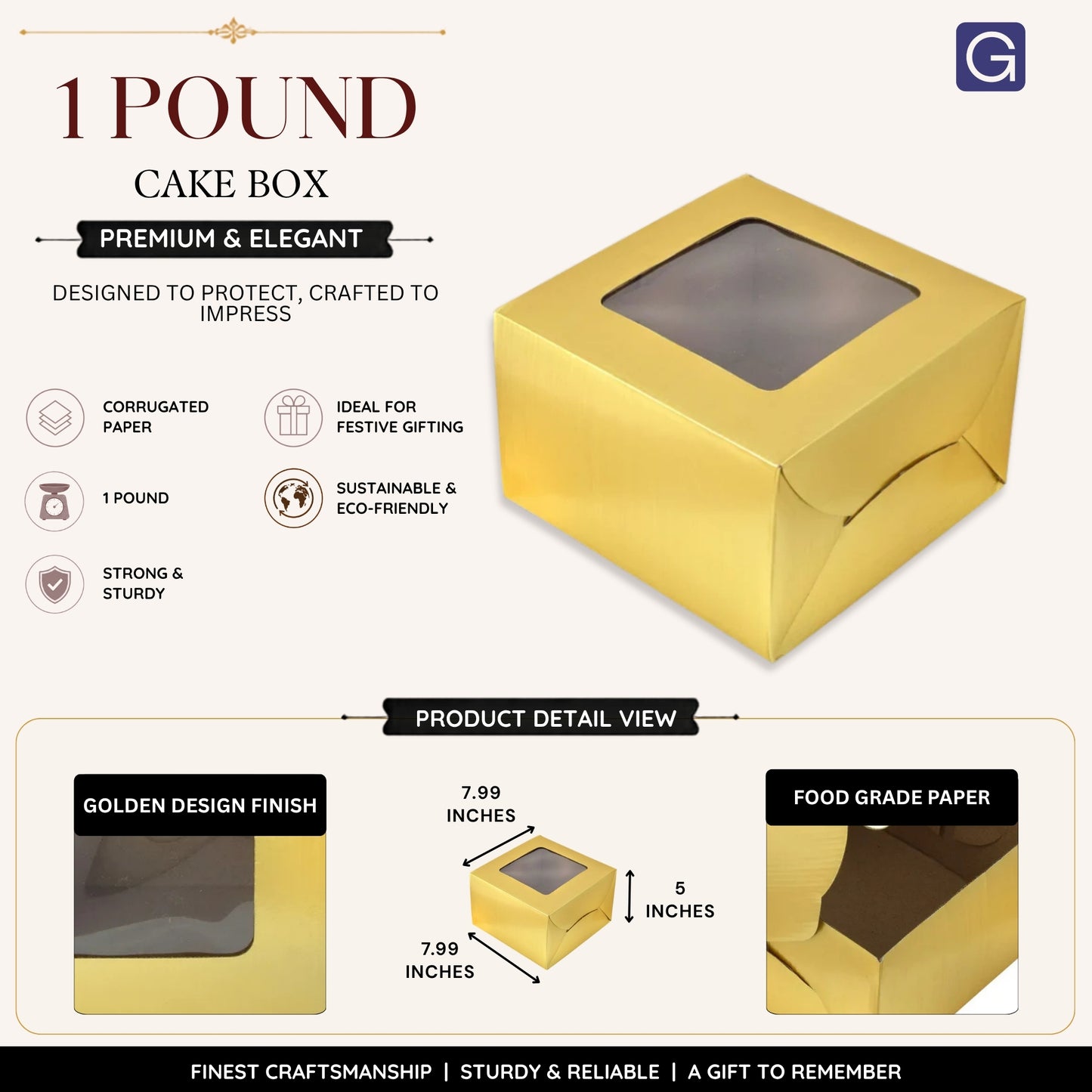 Golden 1 Pound Cake Box | Corrugated Bakery Packaging
