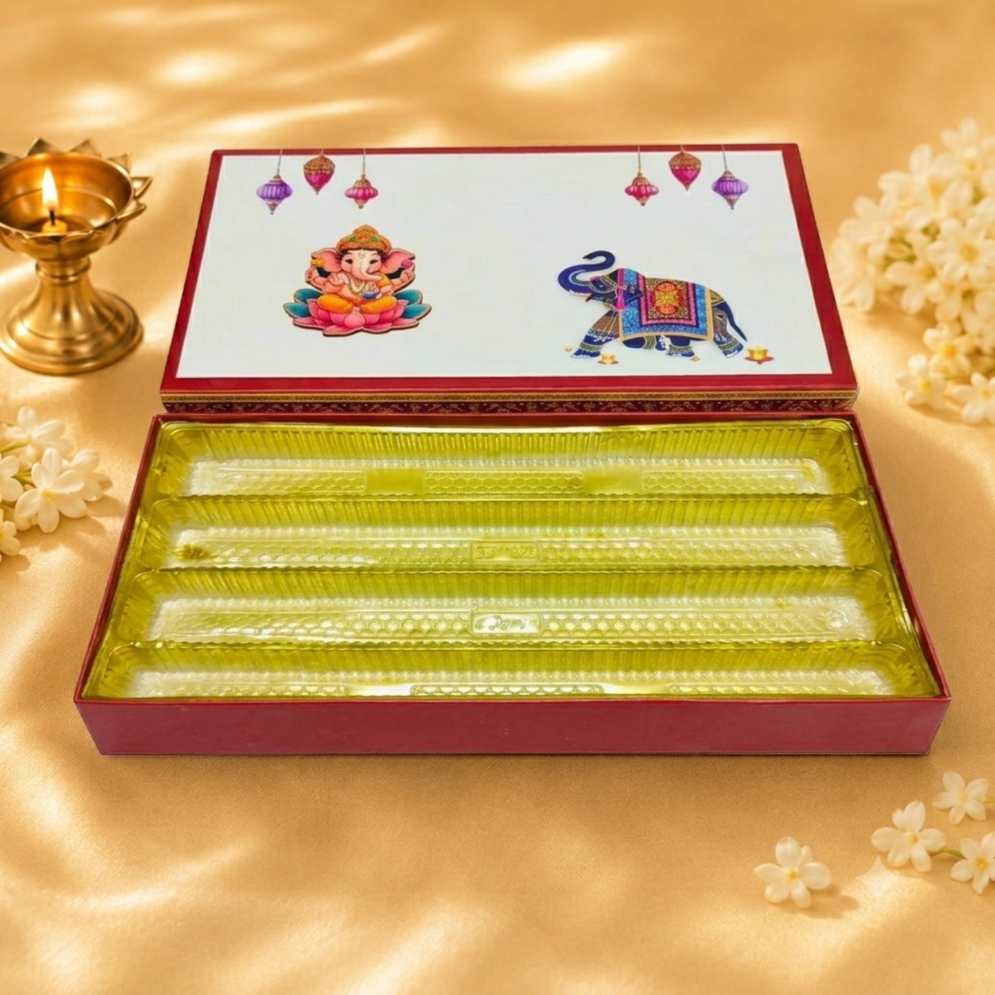 Designer Ganesha Sweet Box with Elephant Print – Festive Gift Packaging