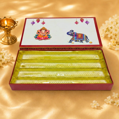 Designer Ganesha Sweet Box with Elephant Print – Festive Gift Packaging