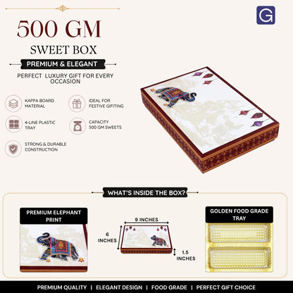 500 gm Brown Elephant 4 Line Print Premium Sweet Box