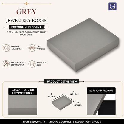 Grey Jewellery Box for Necklaces | 20.32 × 15.24 × 4.45 cm
