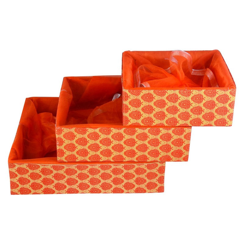 Set of 3 Floral Orange Wooden Gift Basket | Grownex Packaging | Basket & Tray