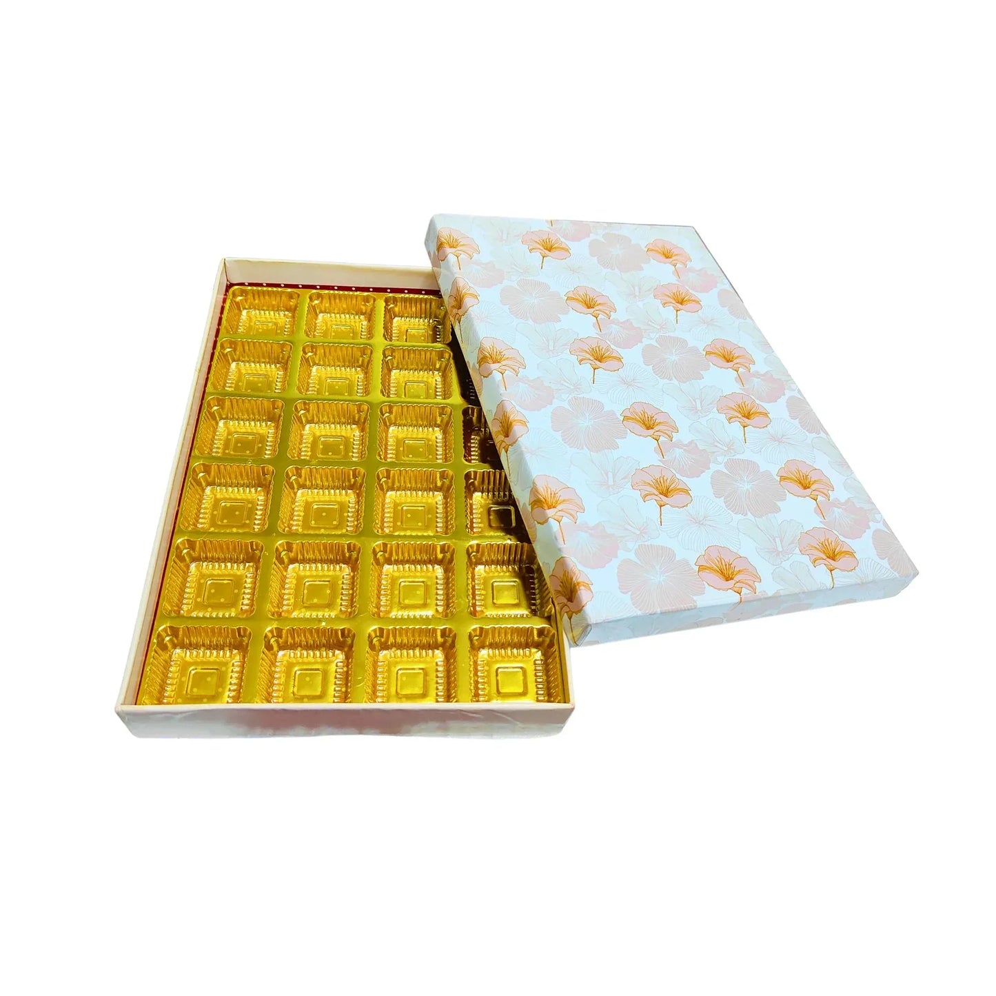24 Pcs Floral Chocolate Box with Golden Tray | Premium Sweet & Gift Packaging | Grownex Packaging | Chocolate Box
