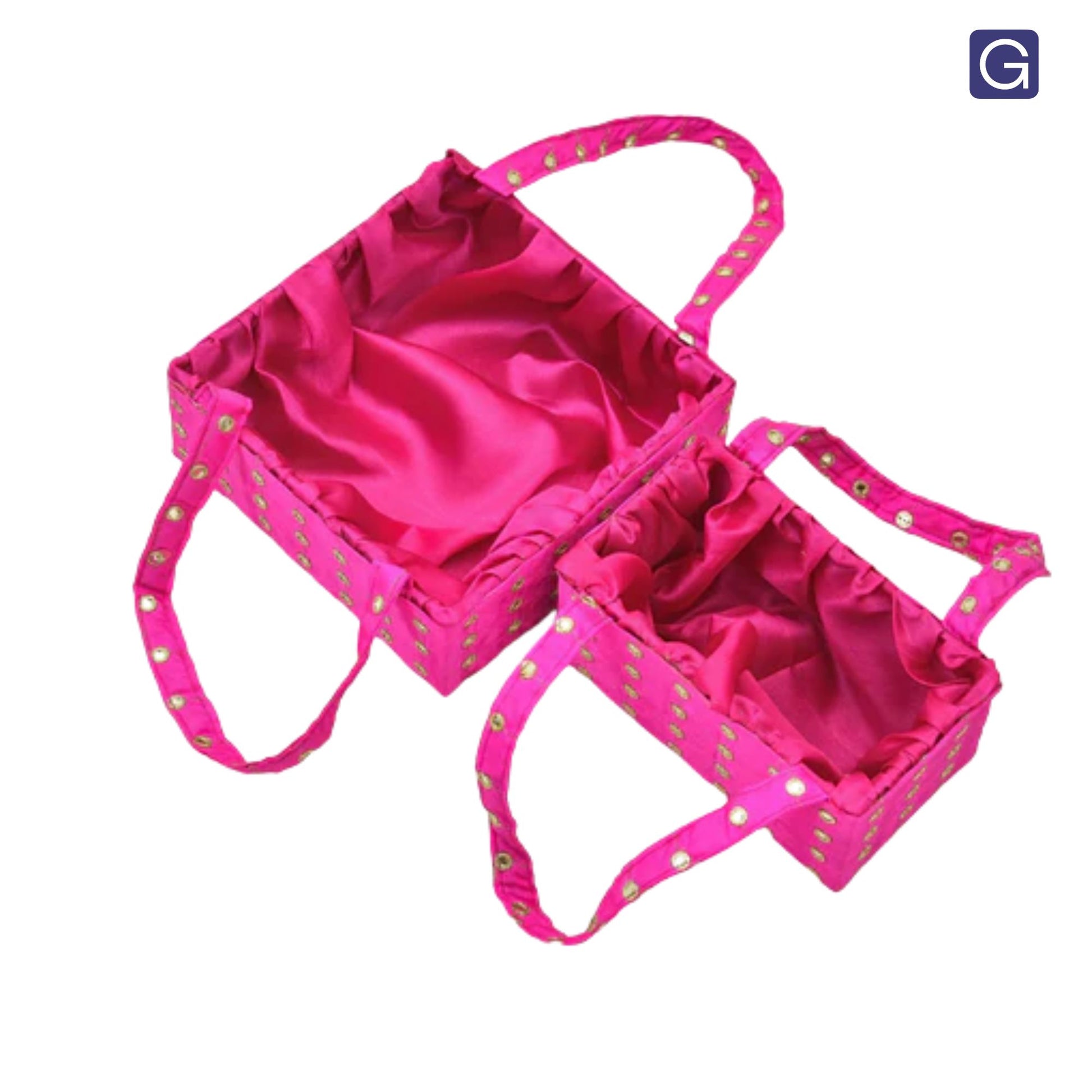 Pink Handmade Mirror Work Handle Basket - Packaging Presentation | Grownex Packaging