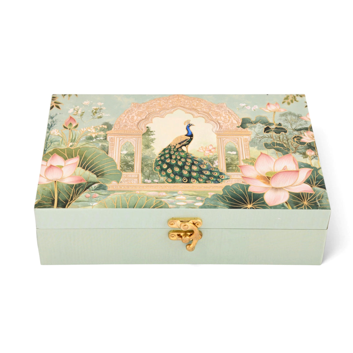 Lotus with Peacock Premium Wooden Sweet Box | 500gm Festive Gifting Box