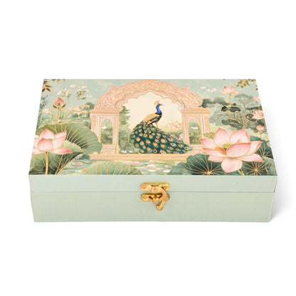 Lotus with Peacock Premium Wooden Sweet Box | 500gm Festive Gifting Box