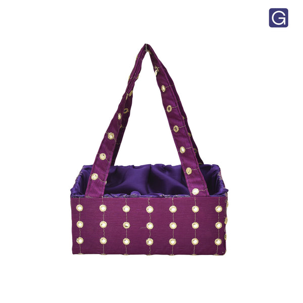 Purple  Handmade Handle Basket with Mirror Work - Packaging Presentation | Grownex Packaging