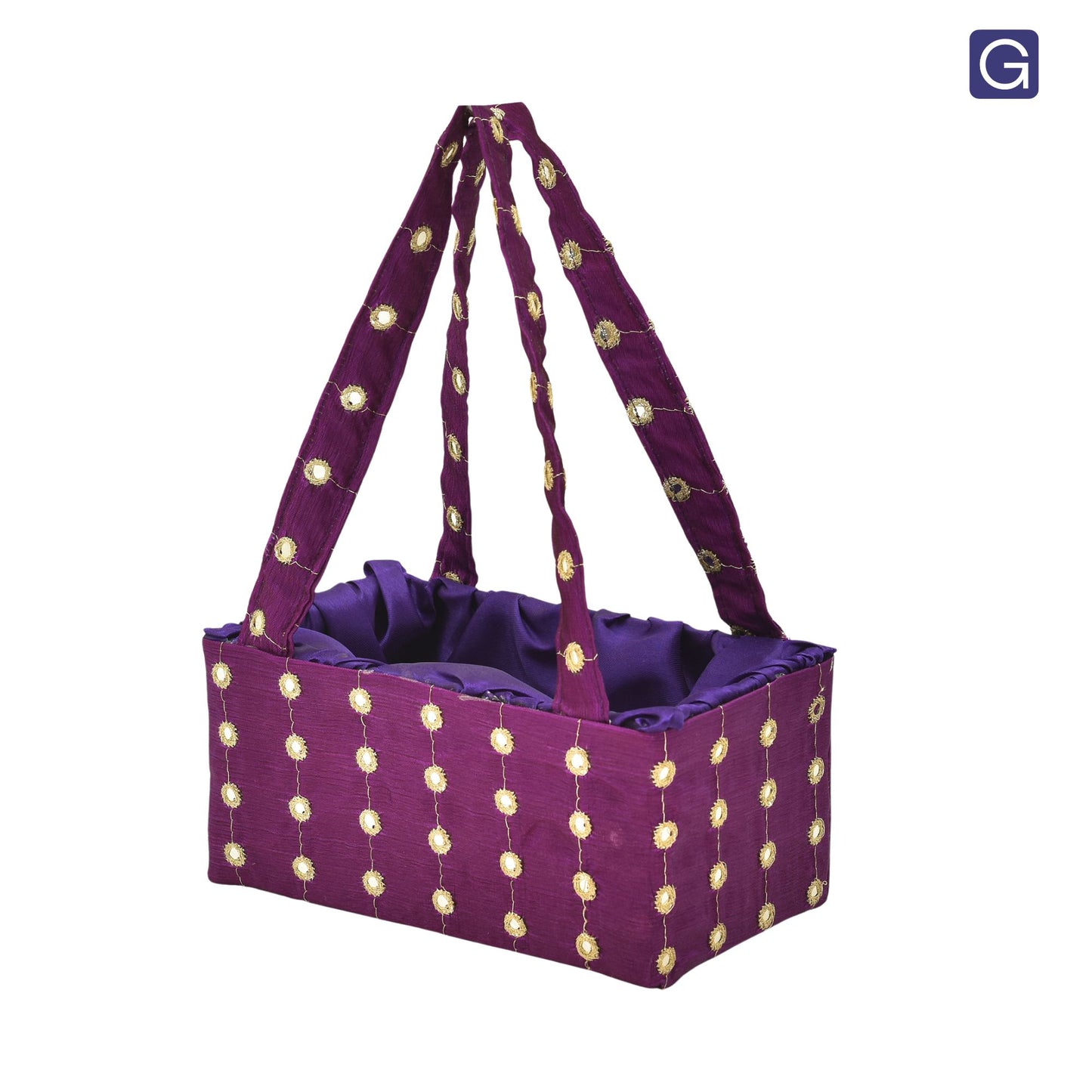 Purple  Handmade Handle Basket with Mirror Work | Festive Gift Basket