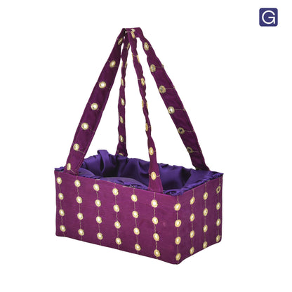 Purple  Handmade Handle Basket with Mirror Work | Festive Gift Basket