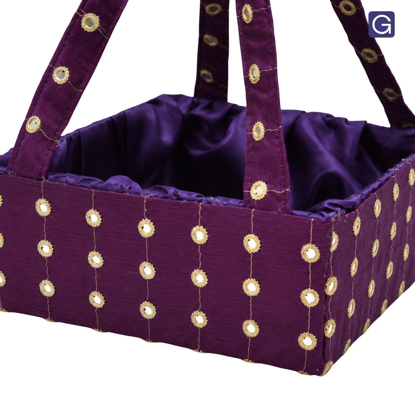 Purple  Handmade Handle Basket with Mirror Work | Festive Gift Basket