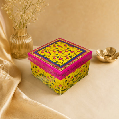 Floral Yellow Laddoo and Sweet Box 1 piece
