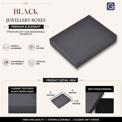 Black Jewellery Gift Box for Necklaces | 20.32 x 15.24 x 4.45 cm