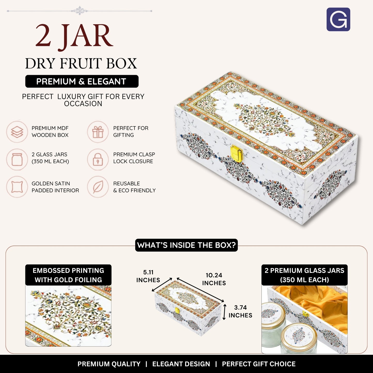 Gold foil marble print detail on wooden gift box