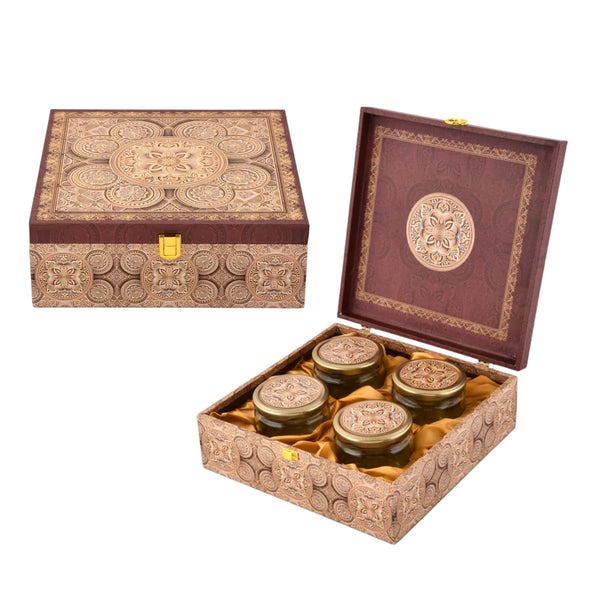 4 Jar Mandala Print Wooden Box - For Gifting