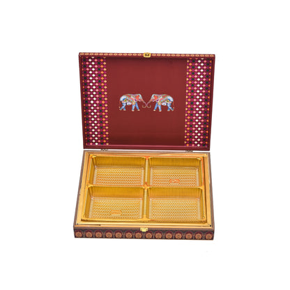 Jharokha Saga Theme Wooden Bhaji Box  | Premium Shagun & Wedding Gift Box